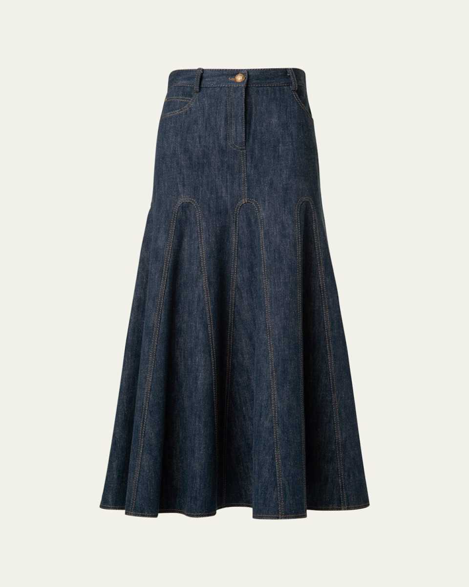 Cotton Wool Denim Midi Skirt